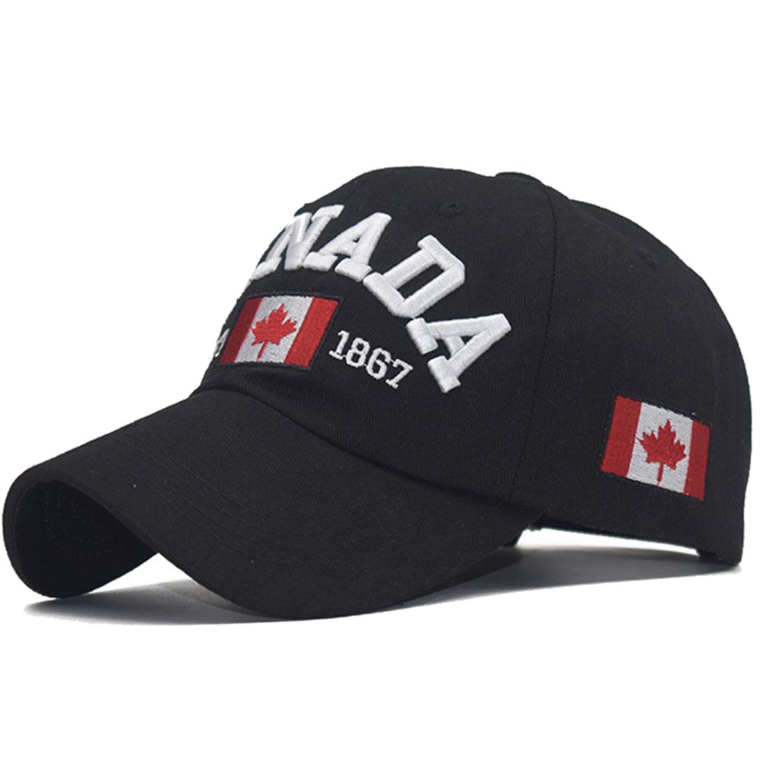 Photo 1 of Canada-Embroidered Baseball-Cap Cotton-Dad Hat Maple Leafs Hat Unisex Black