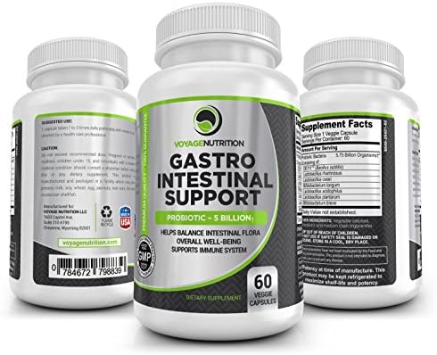 Voyage Nutrition - Gastro Intestinal Support: Advanced 7 Strain Probiotic Formula, 11.5 Billion Organisms Per Serving. Balances Intestinal Flora. 60 Capsules Per Bottle. 1 Month Supply.