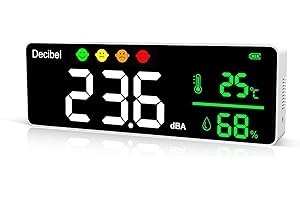 BUUMIN 3-in-1 Decibel Meter Wall Hanging Sound Level Meter,11 Inch Classroom Noise Meter 30-130dB Range LED Display Noise Temperature Humidity Meter with Alarm Icons Indicator for Home,Studio,Factory