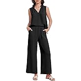 ROYLAMP 2025 Women'S Summer 2 Piece Outfits Sleeveless Ruffled V Neckline Tops High Waisted Pants Sets