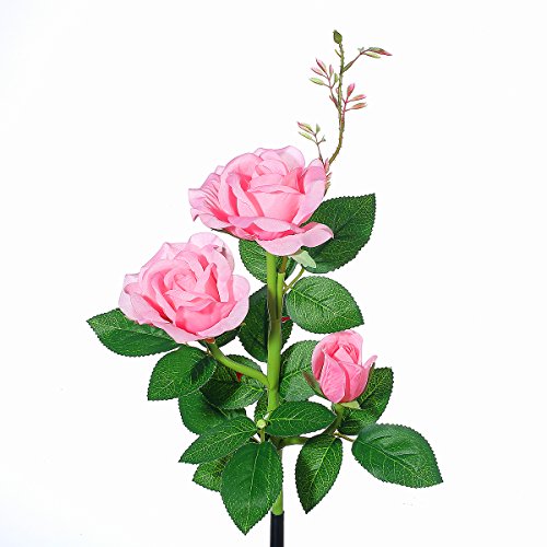 XLUX Outdoor Solar Powered Rose Lights Flower Stake, for Garden Patio Yard Christmas Pathway Decoration, Pink