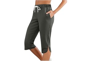 Women Capri Pants Summer Cut Out Side Casual Fashion Drawstring Soft Comfort Capris Workout Running Cropped Jogger