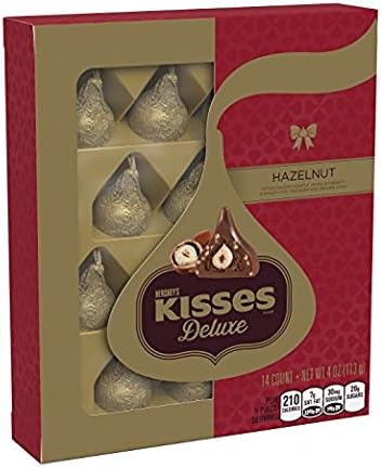 Hershey's Kisses Deluxe Milk Chocolate Whole Hazelnut Gold Foils, 4-Ounces Gift Box (Pack of 4)