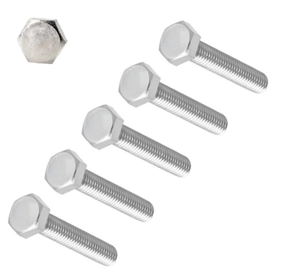 TERF® M10 X 80mm Hex Bolts Fully Threaded Set Screw M10 (10mm) X 80mm Hex Head Cap Hexagonal Bolts - Pack of 5