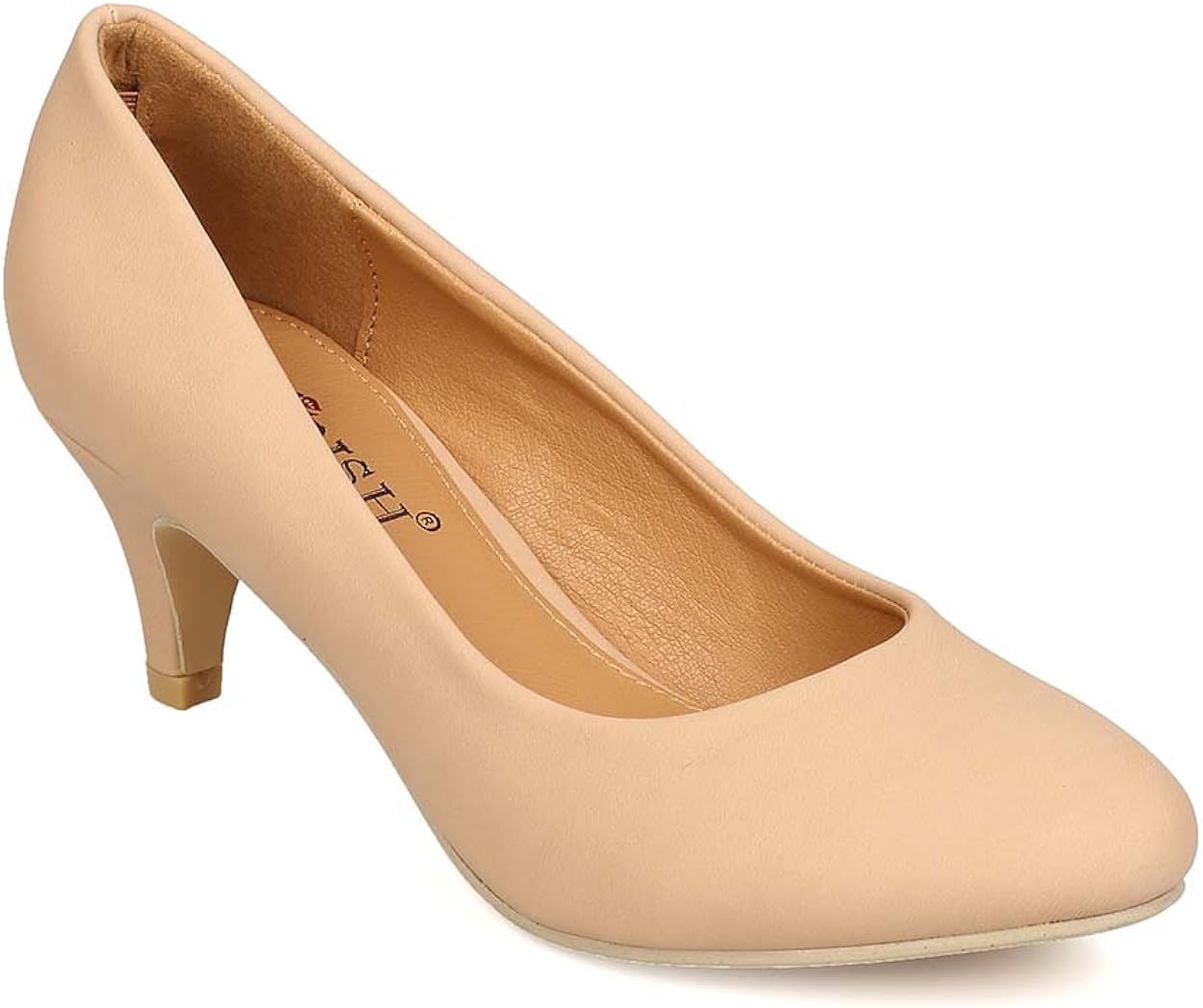 nude round toe heels