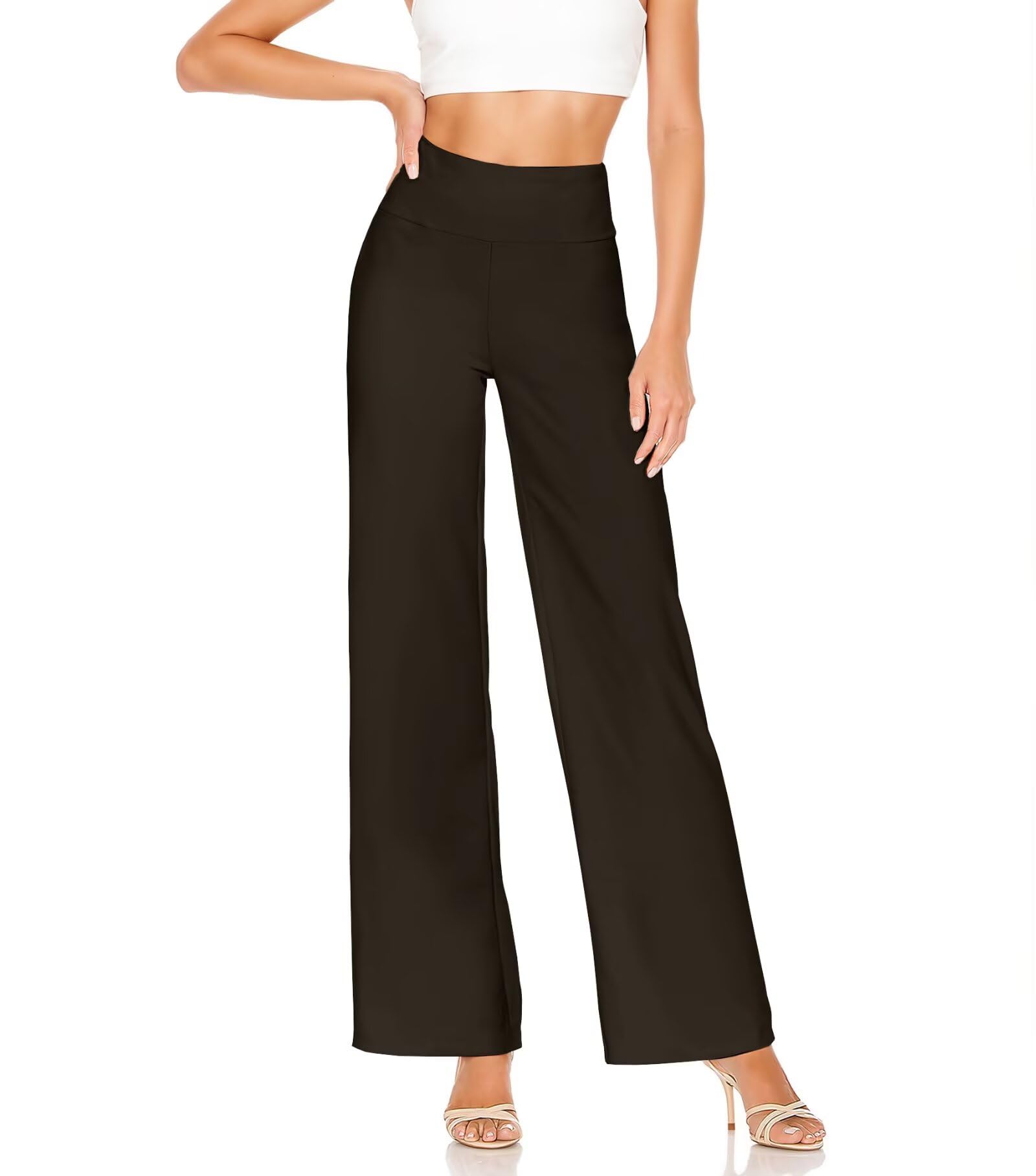 Photo 1 of & Company Womens Ultra Comfort Ponte Fabric Pull on Casual Wide Leg Pants KP45002WL Brown S