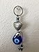 Happy Goods Shop Blue Evil Eye Engraved Heart Amulet Keychain Ring for Protection and Blessing, Great Gift Idea