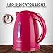 Ovente Electric Kettle 1.7 Liter Cordless Hot Water Boiler, 1100W with Automatic Shut-Off and Boil Dry Protection, Fast Boiling BPA-Free Portable Instant Heater for Making Tea, Coffee, Pink KP72F