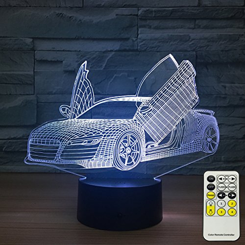 image for INSONJOHY Sport Car 3D Optical Illusion Lamps Night Lights for Kids 7 