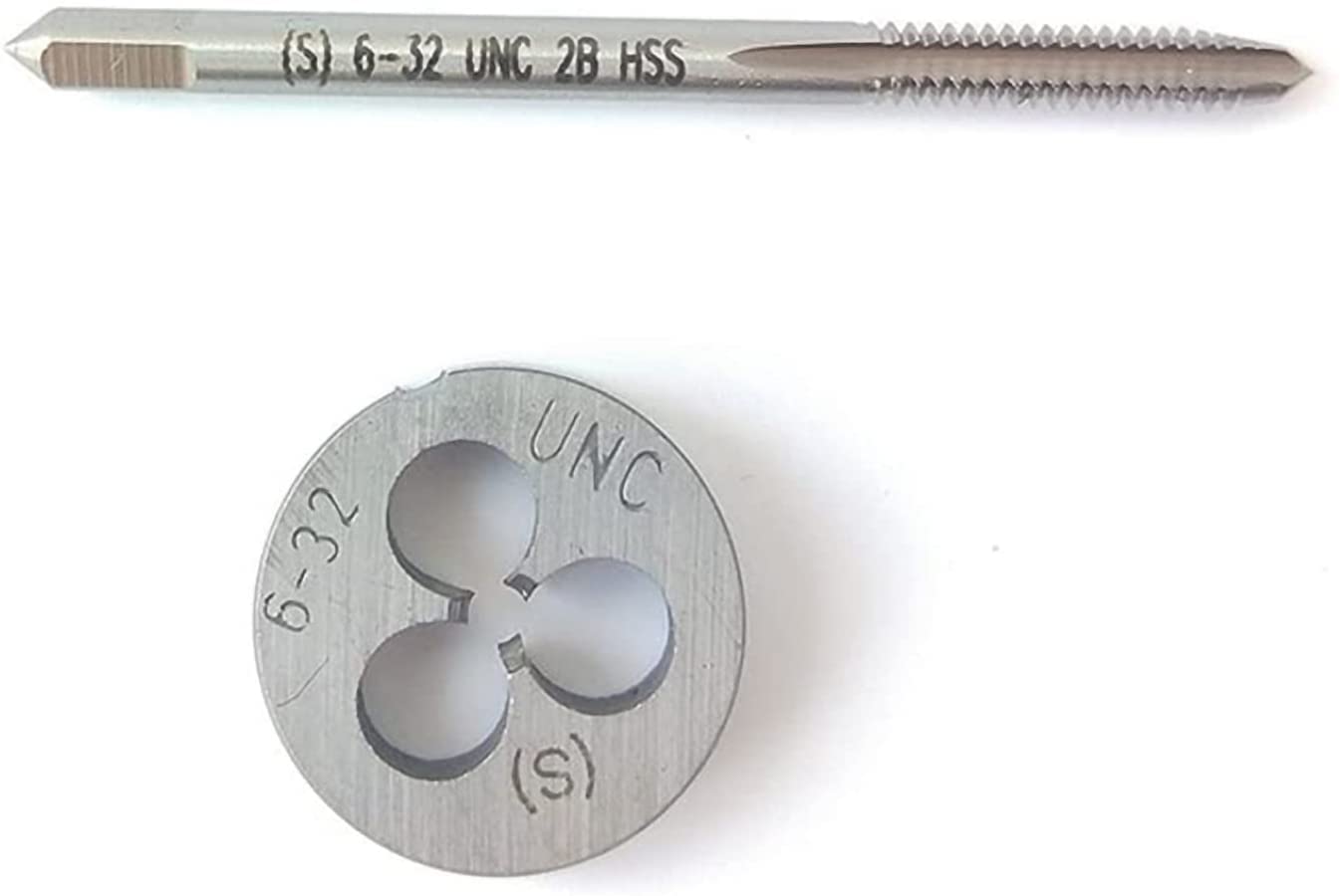 HUAZHICHUN 1PC 6-32 UNC Tap + 1PC 6-32 UNC Die, HSS Tap and Die Set Right Hand Tap