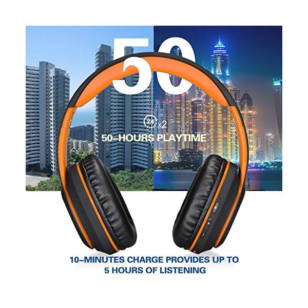 Wireless-Headphones-Over-Ear-WorWoder-50-Hrs-Playtime-Bluetooth-Headphones-Foldable-Hi-Fi-Stereo-Soft-Earmuffs-Light-Weight-Built-in-HD-Mic--Wired-Mode-for-Cellphone-PC-TV-Black-Orange WorWoder Wireless Headphones Over Ear, 80 Hours Playtime Bluetooth Headphones, Hi-Fi Stereo Sound with Microphone…