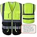 JKSafety 7 Pockets High Visibility Zipper Front Safety Vest With Reflective Strips.Meets ANSI/ISEA Standards(130-Yellow-Black M)