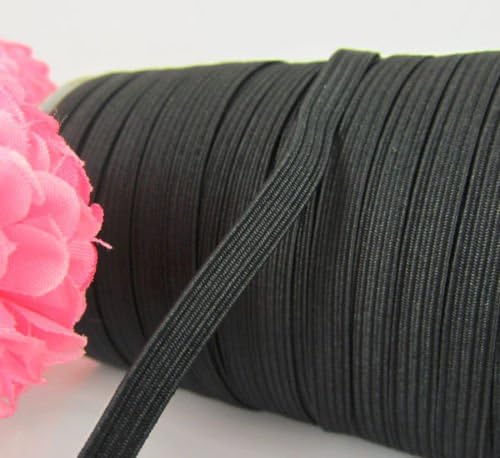 100Yard Black Soft Knitted Braided Elastic Sewing Notions Supplies Embellishments Decorative Wide 1/4 inch (6.0mm)