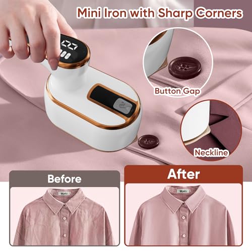 Upgraded - Portable Steamer for Clothes - LED Display & 3+1 Level Steam, Foldable Compact Mini Iron, Small Handheld Iron with Ironing Gloves, College Essential, White(Only for 110V, Such as Canada/US)