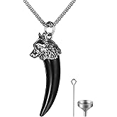 OIDEA Wolf Tooth Urn Necklaces for Ashes: Black Viking Wolf Cremation Jewelry for Ashes Stainless Steel Ash Necklace for Human Ashes Memorial Keepsake Jewelry Gifts for Men Women