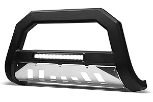 Armordillo USA 7176577 AR Bull Bar Bumper Guard with LED Bar - Matte Black with Aluminum Skid Plate Fits 2004-2022 Ford F150 / 2003-2017 Expedition