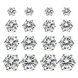 8 Pairs 2 Mixed Color in 4 Sizes (4mm, 6mm, 7mm, 8mm) Wholesale Lot Stainless Steel Round Cubic Zirconia Stud Earrings, Hypoallergenic, Nickel-free, Lead-free