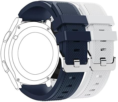 Fantete Durable Soft Silicone Replacement Sport Strap for Samsung Gear S3 Frontier / S3 Classic / Moto 360 2nd Gen 46mm Smart Watch, 2 Colors-Pack(midnightblue&amp;white)
