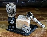 Complete Wet Shave Kit | Mike the Mason | Gift Set Includes: 1 Hawk Razor, 1 Pure 100% Badger Hair Brush, 1 Organic Honey Oatmeal Shave Bar, 5 Premium Mens Blades, and a Razor Stand