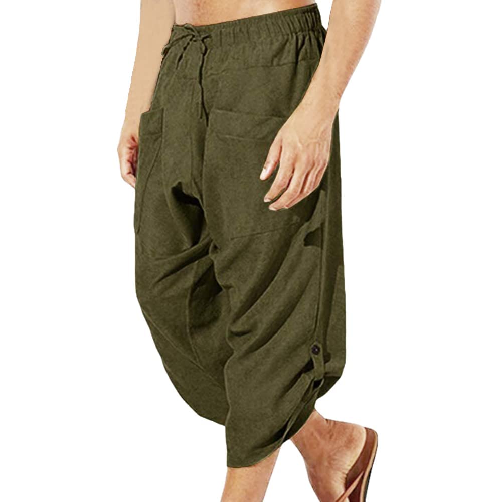 COSDREAMER Men's Medieval Pants Viking Pirate Costume Trousers (S,Green)