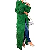 A ADILACA Women's Thin Type Stylish Cable Knit Cardigan with 2-Pockets, Women's Extra Long Ankle Length Sweater