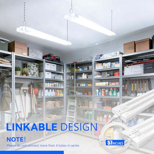 JESLED Linkable LED Shop Light for Garage, 4FT, 7500LM, Adjustable Power 30W/40W/50W, 3CCT 4000K/5000K/6500K, Plug-in Linear Worklight for Workshop, Hang or Flush Mount, ETL, EMC, FCC, White, 4-Pack