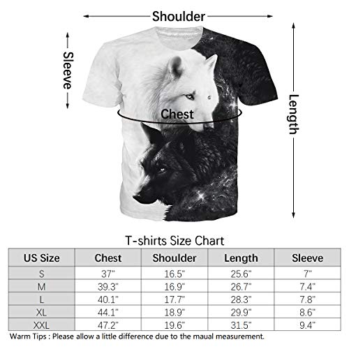 Mens Womens Short Sleeve Tops 3D Digital Print Black & White Galaxy Wolves Graphic Tees Classic Crew Neck Muscle T-Shirts Loose Fit Hip Hop Retro Clothes for Summer Casual Home Daily Wear XXL