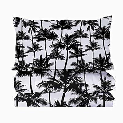 BlessLiving Palm Trees Bedding Comforter Set 3D Print Pattern Tropical Comforter with 2 Pillow Shams Black and White 3… 51ktlKOEasL