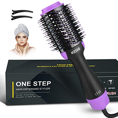 Hair Dryer Brush, Hot Air Brush, KeShi One Step Hair Dryer & Volumizer 3 in 1 Styling Brush with Negative Ion, Ceramic Blow Dryer Curler and Straightener for All Hair Types