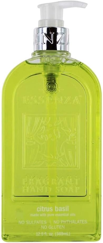 Essenza Citrus Basil Luxury Hand Soap - No Sulfates | No Phthalates | No Gluten 12.5 fl oz. Made with Pure Essential Oils
