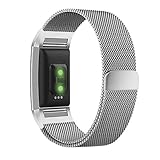 UMTELE Compatible for Fitbit Charge 2 Band, Milanese Loop Stainless Steel Metal Bracelet Strap with Unique Magnet Lock, No Buckle Needed Replacement for Fitbit Charge 2 HR Fitness Tracker