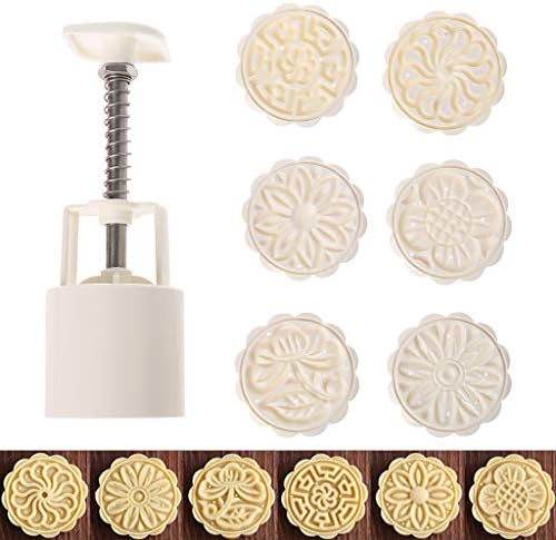 HotelLee Mooncake Mold With 6 Stamps Maamoul Mold Cookie Mold DIY 50g