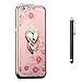 iPhone 6S Case, iPhone 6 Case, CaseUp Glitter Crystal Heart Floral Series - Slim Luxury Bling Rhinestone Clear TPU Case With Ring Stand For iPhone 6S/ iPhone 6 (4.7 Inch) Rose Gold