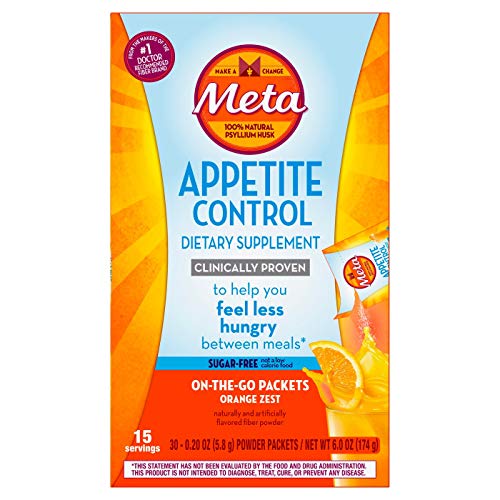 Metamucil Appetite Control Dietary Supplement, Sugar-Free Orange Zest, Fiber Packets, 15 Servings