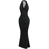 Floerns Women's Plus Size Elegant Halter Maxi Dress Draped Cowl Neck Fishtail Backless Bodycon Party Cocktail Long Dresses