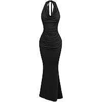 Amazon.com: GORGLITTER Women's Halter Tie Maxi Dresses Elegant Classy  Backless Cowl Neck Evening Gowns Formal Cocktail Ruched Dress Black X-Small  : Clothing, Shoes & Jewelry