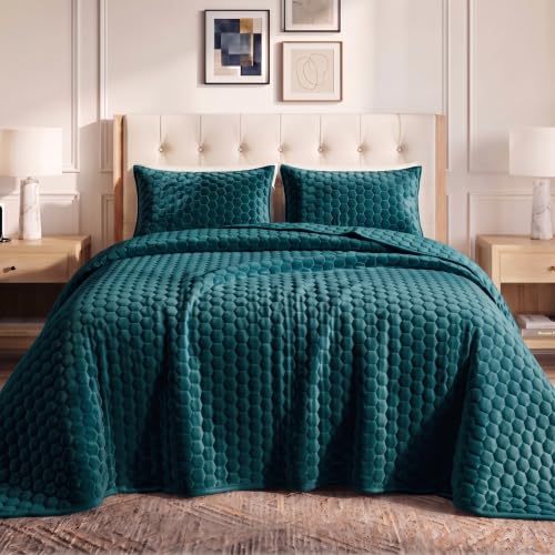Tribeca Living Lugano Velvet Oversized Quilt Set, Teal, Twin