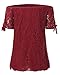 StyleDome Women Strapless Lace Off Shoulder Elegant Tie Short Sleeve Crochet Blouse Sexy Tee Tops Claret US 12