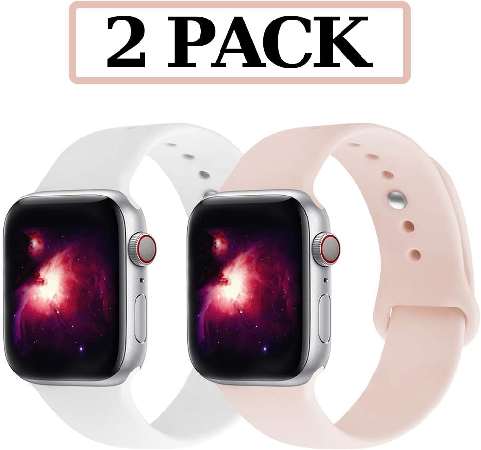 GZ GZHISY 2 Pack Compatible for Apple Watch Band 38mm 40mm 42mm 44mm, Soft Silicone Sport Strap Replacement iWatch Wristbands Compatible for iWatch Series 1, 2, 3, 4, 5, S/M, M/L