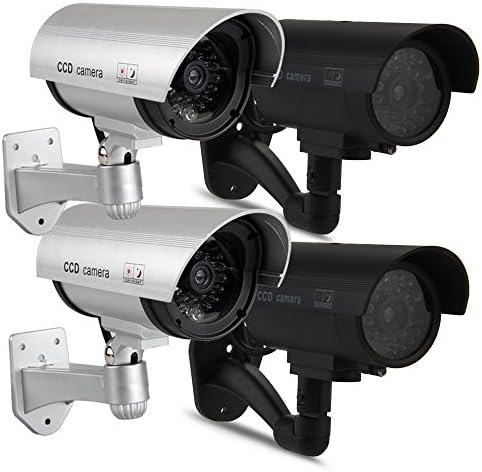 SUNLUXY 4 Pack Outdoor Indoor Fake Dummy Imitation Bullet CCTV Security Surveillance Camera with Red LED Flashing Light