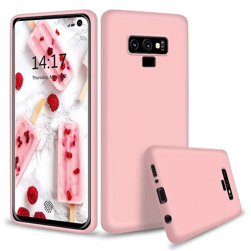 NiaCoCo Compatible with Samsung Galaxy Note 9 Case Ultra Thin Shockproof Liquid Silicone Phone Case Soft Gel Rubber Microfiber Stripe Protector Case (Pink)