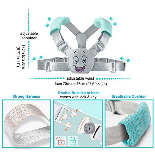 Toddler Leash Backpack Harness for Kid, Baby, Child, 3-in-1, Anti Lost Wrist Cuff with Lock + 1.5m Link + Safety Walking Backpack for Girls, Boys