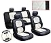 13 Piece Luxury Diamond Stitch Pattern Leatherette Toyota Black and White Seat Cover Set - 2 Front Seats, Rear Bench, Steering Wheel Cover, Seat Belt Pads