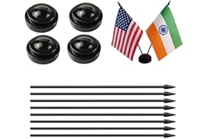 Zigvert 4 Pack Black Miniature Flag Stands,Two Hole Black Base for 4"x6" 5"x8" Stick Desk Flags, Mini Flag Stand, Classroom Flag Holder, Holders for Almost All Small Mini Flags, With 8 Flag Sticks