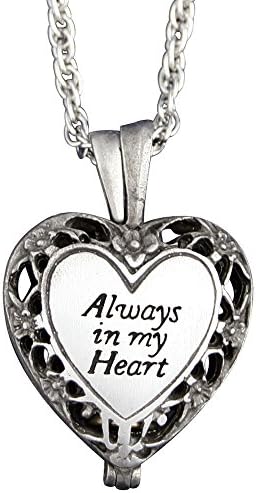 Memorial Ashes Locket - Engraved Filigree Heart With Tiny Brass Urn Inside