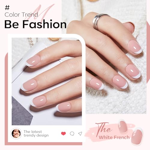 modelones French Tips Press on Nails, 32Pcs 16 Sizes Short Oval Fake Nails Kit Press Ons with Nail Glue, Adhesive Tabs, Nail File, Prep Pad, Manicure Stick - Image 2