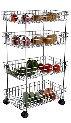 3D METRO SUPER STORE Stainless Steel 4 Layer Fruits & Vegetable Kitchen Trolley, Silver