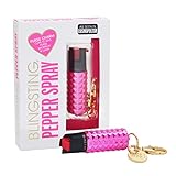 BLINGSTING Cute and Quick Access Self Defense Police Strength Studded Pepper Spray Keychain with UV Marking Dye, Personal Protection for Women, Pink