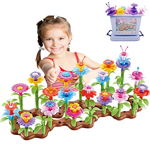 mom&myaboys- 104 PCS Creative Flower Garden Building Toys Set, DIY Insert Block Arts and Crafts for Kids Ages 3+, Build a Bouquet Floral Arrangement Playset-Best Educational Toys