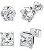 FIBO STTEL 4 Pairs Stainless Steel Stud Earrings for Men Women Cubic Zirconia Earrings,6MM